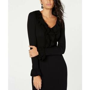 NWOT $328 Trina Turk Quill Ruffle Sweater Dress Black S